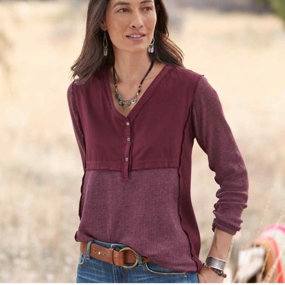 Sundance Waffle Knit Henley Thermal Tunic Long Sleeve Size Large 841 - Picture 2 of 12